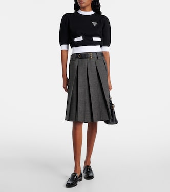 Waffle-knit cropped cotton sweater | Prada