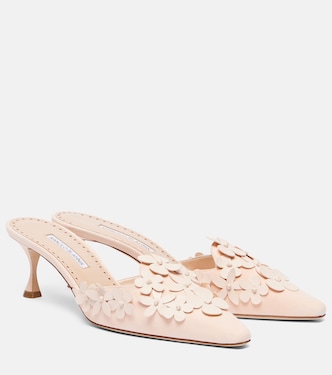 Harnes 50 floral-appliqué leather mules | Manolo Blahnik