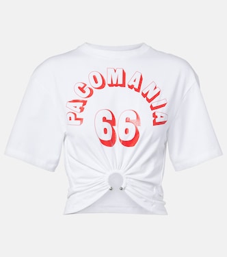 T-shirt raccourci imprimé en coton mélangé  | Rabanne