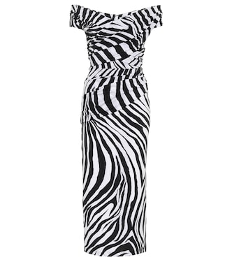 Off-shoulder zebra-print midi dress | Halpern
