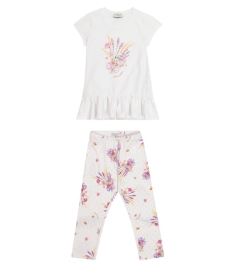 Printed stretch-cotton T-shirt and leggings set | Monnalisa
