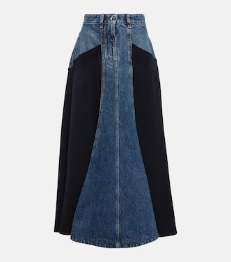 Falda midi de gabardina de lana y denim | Chloé