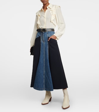 Falda midi de gabardina de lana y denim | Chloé