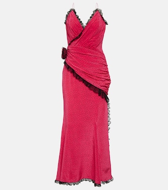 Vestido largo de seda con apliques | Alessandra Rich