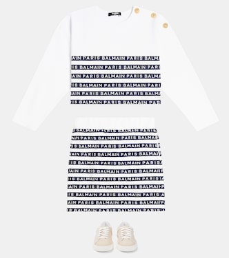 Striped cotton sweatshirt and skirt set | Balmain Kids