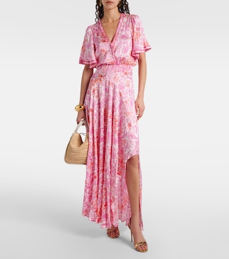 Robe longue Mabelle en satin à fleurs | Poupette St Barth