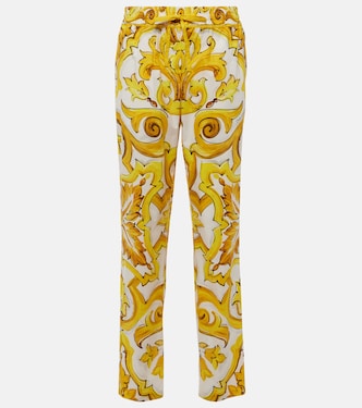 Pantaloni regular Majolica in cotone a vita alta | Dolce&Gabbana