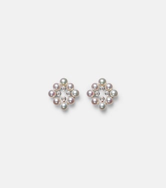 Boucles d'oreilles Cluster Stud en or 14 ct, perles et diamants | Mateo