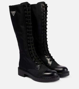 Botas altas de piel y nylon | Prada