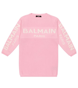 Logo cotton-blend sweater dress | Balmain Kids
