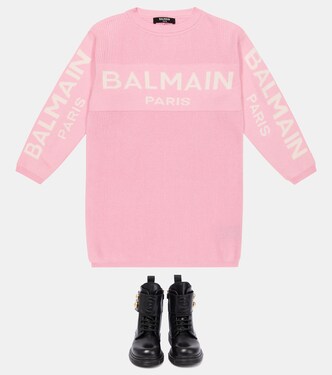 Logo cotton-blend sweater dress | Balmain Kids