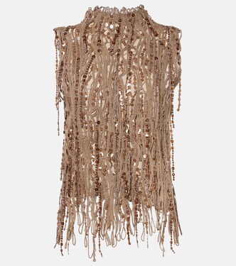 Sequined cotton-blend top | Brunello Cucinelli