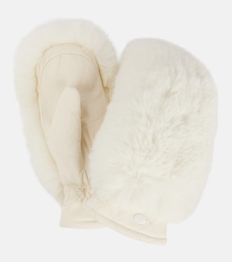 Hill faux fur-trimmed leather ski mittens | Goldbergh