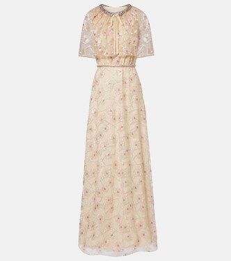 Embellished floral caped maxi dress | Self-Portrait