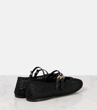 Ballerine in mesh con pelle e logo | Prada