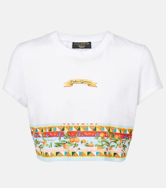 T-shirt cropped in cotone con stampa | Dolce&Gabbana