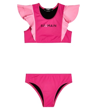 Bikini con volantes y logo | Balmain Kids