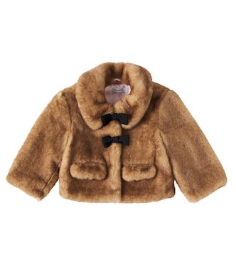 Bow-detail faux fur jacket | Self-Portrait Kids