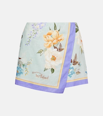 Shorts de lino y algodón florales | Self-Portrait