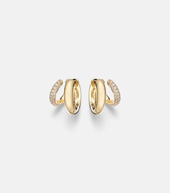 Tri-Link 14kt gold huggie earrings with diamonds | Sydney Evan