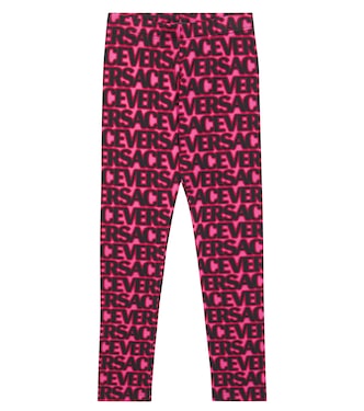 Logo cotton-blend jersey leggings | Versace Kids