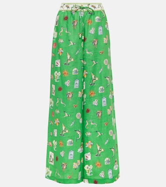 Pantaloni a gamba larga in lino con stampa | Alémais