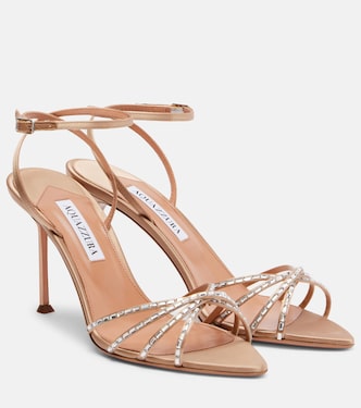 Tell Me 크리스털 임벨리시드 새틴 샌들 | Aquazzura