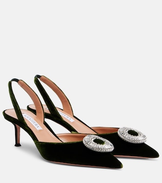 Crystal Hoop 50缀饰天鹅绒露跟高跟鞋 | Aquazzura