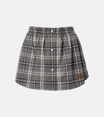 Plaid cotton flannel miniskirt | Miu Miu