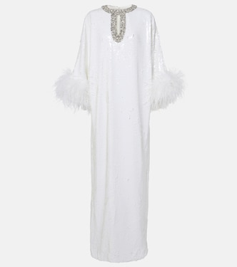 Feather-trimmed embellished maxi dress | Self-Portrait