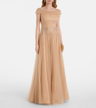 Abito lungo Shayla in tulle con cristalli | Jenny Packham