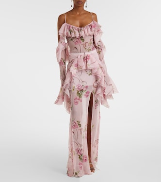 Ruffle-trimmed floral silk top | Blumarine