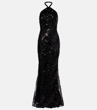 Robe longue en soie mélangée à sequins | Elie Saab