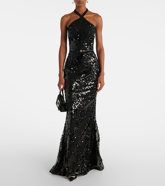 Robe longue en soie mélangée à sequins | Elie Saab