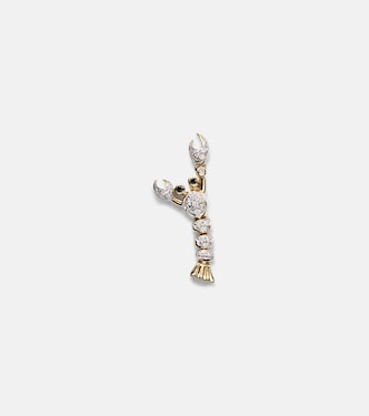 Homard Mini 9kt gold single earring with diamonds | Yvonne Léon
