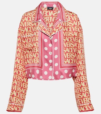 Chemise raccourcie Allover Polka Dot en soie | Versace