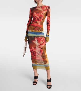 Vestido midi floral semitranslúcido | Jean Paul Gaultier