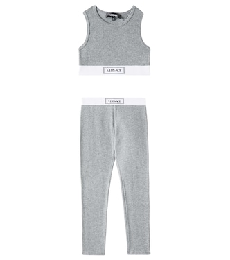 Logo cotton-blend jersey top and leggings set | Versace Kids