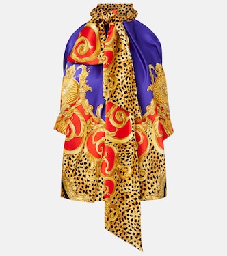 Bow-detail printed silk satin top | Versace