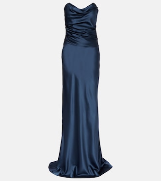 Ruched strapless silk satin corset dress | The Sei