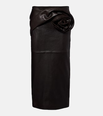 Floral-appliqué leather midi skirt | Magda Butrym