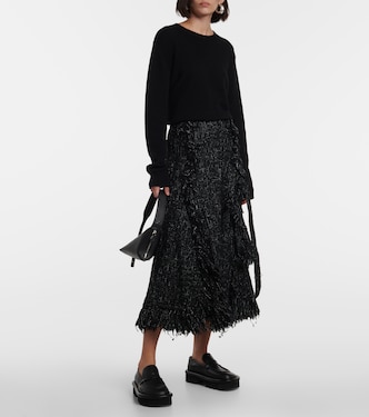 Falda midi flared de tweed con flecos | Sacai