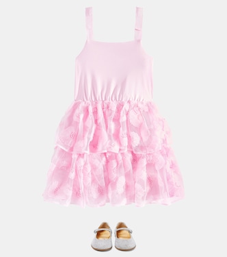 Abito in jersey e tulle con balze | Self-Portrait Kids