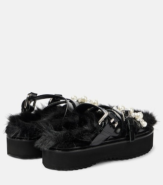 Sandali in pelle con pelliccia sintetica e platform | Simone Rocha