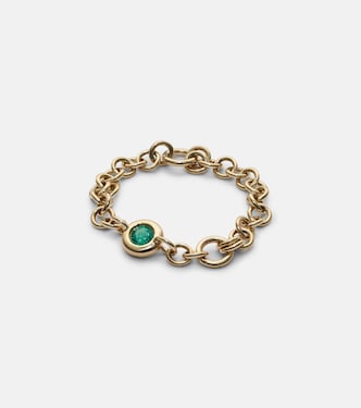Gravity Estrella 18kt gold chain ring with emerald | Spinelli Kilcollin