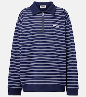 Poloshirt aus Baumwoll-Fleece mit halbem Reißverschluss | Miu Miu