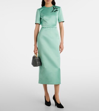 Floral belted duchesse satin midi dress | Erdem