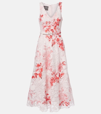 Belted floral midi dress | Monique Lhuillier