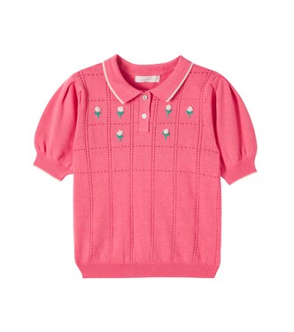 Floral-appliqué embroidered polo sweater | C'era Una Volta