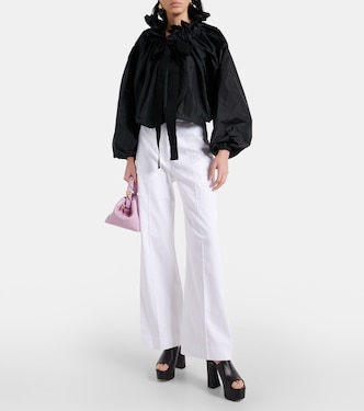 Ruffled off-shoulder faille crop top  | Patou